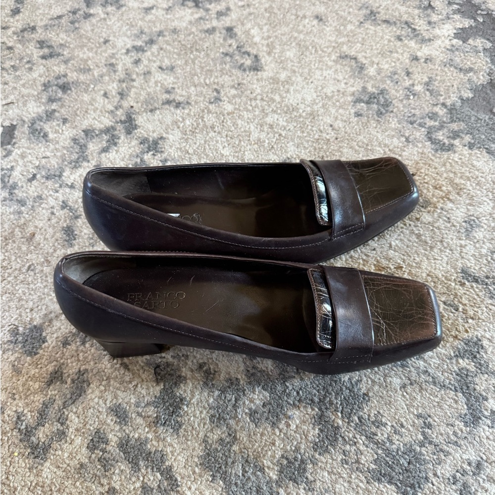 Franco Sarto Dark Brown Square-Toe Loafers